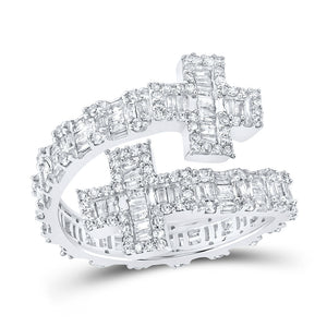 10kt White Gold Womens Round Diamond Cross Cuff Band Ring 1 Cttw