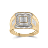 10kt Yellow Gold Mens Round Diamond Octagon Square Cluster Ring 1/2 Cttw