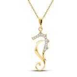 10kt Yellow Gold Womens Round Diamond Sea Horse Nautical Animal Pendant 1/20 Cttw