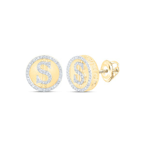 10kt Yellow Gold Round Diamond Dollar Sign Cluster Earrings 1/2 Cttw