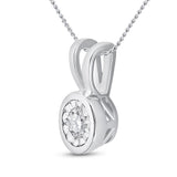 10kt White Gold Womens Round Diamond Solitaire Faceted Framed Pendant 1/10 Cttw