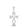 10kt White Gold Womens Round Diamond Cross Heart Pendant 1/6 Cttw