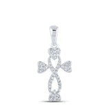 10kt White Gold Womens Round Diamond Cross Heart Pendant 1/6 Cttw