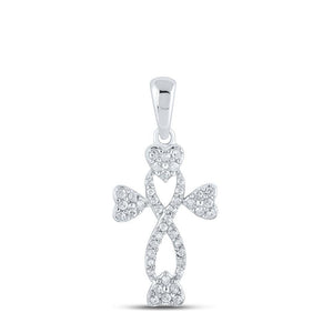 10kt White Gold Womens Round Diamond Cross Heart Pendant 1/6 Cttw