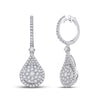 14kt White Gold Womens Round Diamond Cluster Teardrop Earrings 1-1/2 Cttw