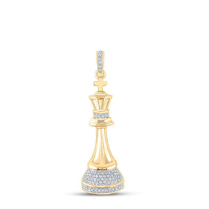 10kt Yellow Gold Mens Round Diamond King Chess Piece Charm Pendant 1/10 Cttw