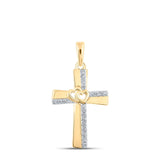 10kt Yellow Gold Womens Round Diamond Heart Cross Pendant 1/10 Cttw