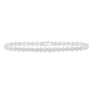 10kt White Gold Womens Round Diamond Cluster Link Fashion Bracelet 3-1/5 Cttw