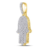 10kt Yellow Gold Mens Round Diamond Hamsa Charm Pendant 1-1/2 Cttw