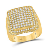 10kt Yellow Gold Mens Round Diamond Rectangle Cluster Ring 2 Cttw