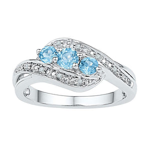 Sterling Silver Womens Round Synthetic Blue Topaz 3-stone Ring 1/2 Cttw