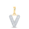 10kt Yellow Gold Womens Baguette Diamond V Initial Letter Pendant 1/4 Cttw