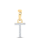 10kt Yellow Gold Womens Round Diamond T Initial Letter Pendant .02 Cttw