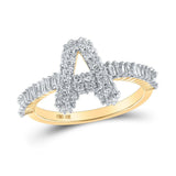 10kt Yellow Gold Womens Baguette Diamond Initial A Letter Ring 1 Cttw