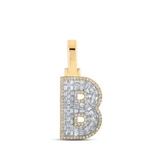 10kt Yellow Gold Mens Baguette Diamond B Initial Letter Charm Pendant 1/2 Cttw