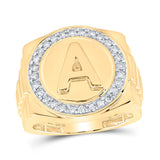 10kt Yellow Gold Mens Round Diamond Letter A Circle Ring 1/2 Cttw