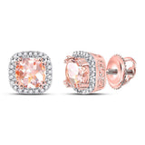 10kt Rose Gold Womens Cushion Morganite Diamond Halo Earrings 1 Cttw