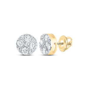 14kt Yellow Gold Womens Round Diamond Cluster Earrings 1 Cttw