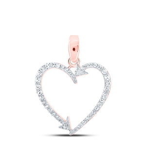 10kt Rose Gold Womens Round Diamond Arrow Heart Pendant 1/5 Cttw