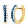 10kt Yellow Gold Womens Round Blue Color Enhanced Diamond Huggie Earrings 1/5 Cttw
