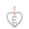 10kt Rose Gold Womens Round Diamond Heart E Letter Pendant 1/4 Cttw