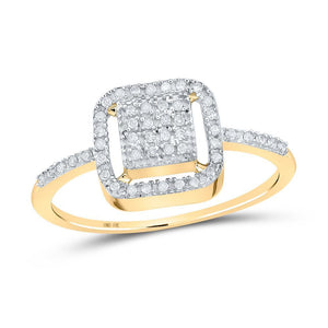 10kt Yellow Gold Womens Round Diamond Square Cluster Ring 1/8 Cttw