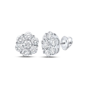 10kt White Gold Round Diamond Flower Cluster Earrings 7/8 Cttw