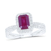 14kt White Gold Womens Emerald Ruby Diamond Halo Ring 2 Cttw