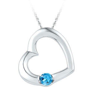 Sterling Silver Womens Round Synthetic Blue Topaz Heart Pendant 1/6 Cttw