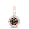 10kt Rose Gold Womens Round Brown Diamond Cluster Pendant 3/8 Cttw