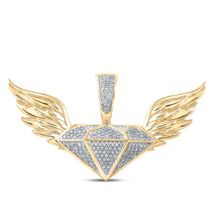 10kt Yellow Gold Mens Round Diamond Gem Wings Charm Pendant 1/3 Cttw