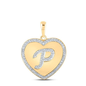 10kt Yellow Gold Womens Round Diamond Heart P Letter Pendant 1/4 Cttw