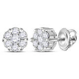 10kt White Gold Womens Round Diamond Flower Cluster Earrings 1/4 Cttw