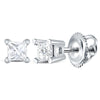 14kt White Gold Unisex Princess Diamond Solitaire Stud Earrings 1/6 Cttw
