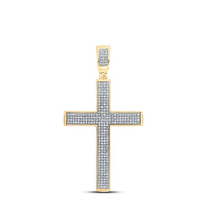 10kt Yellow Gold Mens Round Diamond Cross Charm Pendant 3/4 Cttw