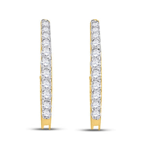 14kt Yellow Gold Womens Round Pave-set Diamond Single Row Hoop Earrings 1/4 Cttw