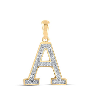 10kt Yellow Gold Womens Round Diamond Initial A Letter Pendant 1/12 Cttw