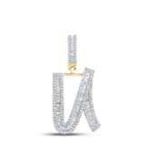 10kt Yellow Gold Mens Baguette Diamond Initial U Letter Charm Pendant 7/8 Cttw