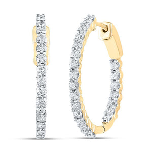10kt Yellow Gold Womens Round Diamond Inside Outside Hoop Earrings 2 Cttw