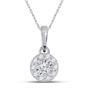 10kt White Gold Womens Round Diamond Cluster Pendant 1/6 Cttw