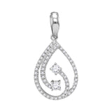 10kt White Gold Womens Round Diamond 2-stone Hearts Together Teardrop Pendant 1/5 Cttw