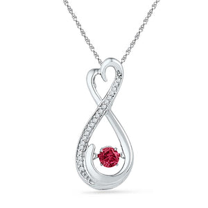 Sterling Silver Womens Round Synthetic Ruby Diamond Infinity Pendant 1/3 Cttw