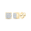 10kt Yellow Gold Round Diamond Square Earrings 1/20 Cttw