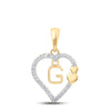 10kt Yellow Gold Womens Round Diamond G Heart Letter Pendant 1/10 Cttw