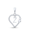 10kt White Gold Womens Round Diamond Z Heart Letter Pendant 1/10 Cttw