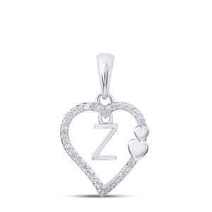 10kt White Gold Womens Round Diamond Z Heart Letter Pendant 1/10 Cttw
