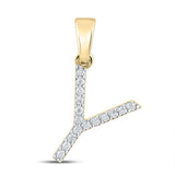 14kt Yellow Gold Womens Round Diamond Y Initial Letter Pendant 1/8 Cttw