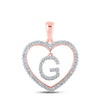 10kt Rose Gold Womens Round Diamond Heart G Letter Pendant 1/4 Cttw