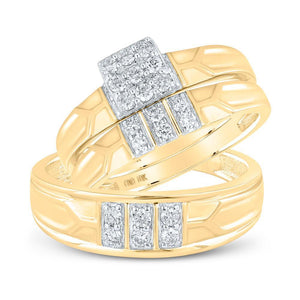 10kt Yellow Gold His Hers Round Diamond Square Matching Wedding Set 1/2 Cttw