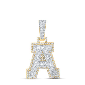 10kt Yellow Gold Mens Baguette Diamond A Initial Letter Charm Pendant 5/8 Cttw